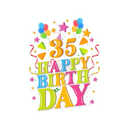 Logotipo de cumpleaños feliz 35 con globos, diseño de ilustración vectorial para la celebración de cumpleaños, tarjeta de felicitación y tarjeta de invitación.