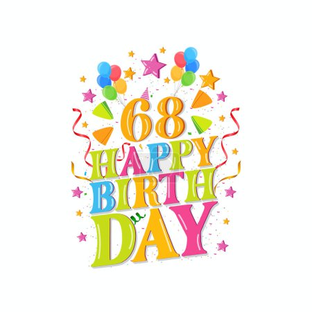 Téléchargez les illustrations : 68 ans joyeux anniversaire logo avec ballons, illustration vectorielle 68e anniversaire Célébration design - en licence libre de droit