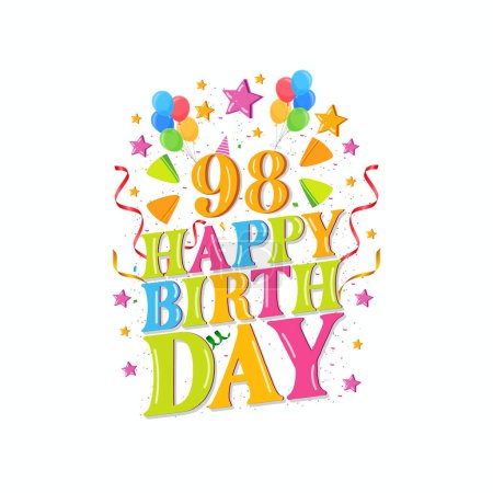 Téléchargez les illustrations : 98 ans joyeux anniversaire logo avec ballons, illustration vectorielle 98e anniversaire Célébration design - en licence libre de droit