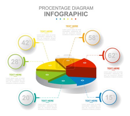 Ilustración de Infographic business template. 6 steps Modern 3D pie chart diagram. Concept presentation. - Imagen libre de derechos