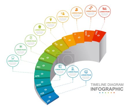 Illustration for Infographic business template. Modern Timeline diagram calendar with stair grantt chart. Concept presentation. - Royalty Free Image