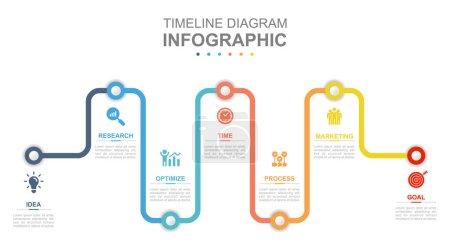 Téléchargez les illustrations : Infographic business template. 5 steps Modern Timeline diagram with line graph. Concept presentation. - en licence libre de droit