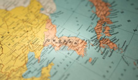 Téléchargez les photos : Ancienne carte de la Corée sur 1947, juste après la deuxième guerre mondiale, anciennes cartes asiatiques de la Corée avant appelé élu, aujourd'hui Corée du Nord et Corée du Sud - en image libre de droit