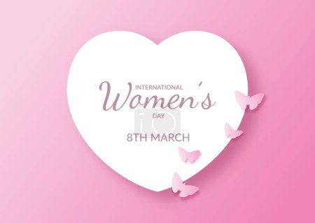 Ilustración de Fondo Día Internacional de la Mujer con corazón y mariposas - Imagen libre de derechos