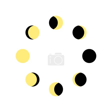 Photo for Moon phases moving in circle. Calendar lunar cycle. Waning and waxing Moon silhouettes. Round shapes of Luna celestial object isolated on white background. Vector flat illustration - Royalty Free Image