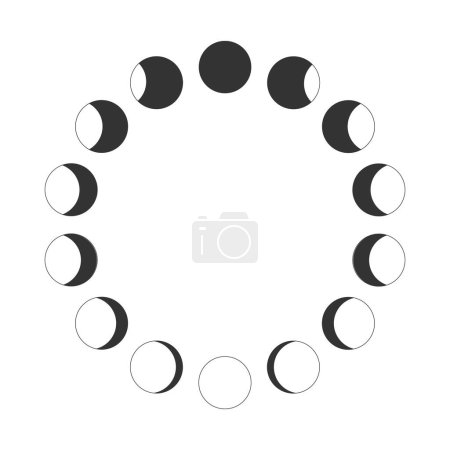Photo for Outline Moon phases. Calendar lunar cycle. Waning and waxing Moon silhouettes moving in circle. Round shapes of Luna celestial object isolated on white background. Vector graphic illustration - Royalty Free Image
