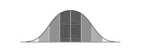 Ilustración de Bell curve template with 8 gray columns. Gaussian or normal distribution graph. Layout for statistics or logistic data isolated on white background. Probability theory concept. Vector illustration - Imagen libre de derechos