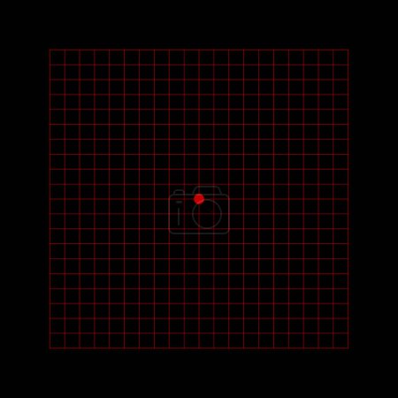 Photo for Amsler grid with red squares on black background. Template of graphic test to monitoring visual field and detecting vision defects. Ophthalmologic diagnostic tool. Vector illustration - Royalty Free Image