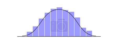 Ilustración de Gaussian or normal distribution graph with different height columns. Bell shaped curve template for statistics or logistic data. Probability theory mathematical function. Vector flat illustration - Imagen libre de derechos
