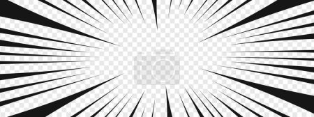 Photo for Emphasis graphic effect in comic manga book page. Radial black lines on transparent background. Cartoon visualisation of flash, splash, explosion, bang, scream, roar, burst. Vector illustration - Royalty Free Image