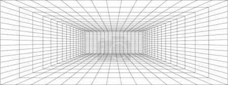 Photo for Room, hallway, studio or portal wireframe in perspective. Box grid structure. Mesh in 3D dimension. Engineering, architecting or technical outline scheme. Depth frame. Vector isometric illustration - Royalty Free Image