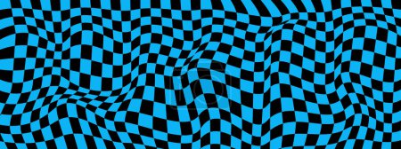 Photo for Distorted blue and black chessboard background. Twisted optical illusion. Psychedelic pattern with warped squares. Trippy checkerboard surface. Fantastic checkered texture. Vector illustration - Royalty Free Image