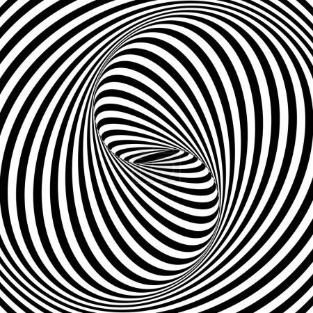 Photo for Spiral optical illusion. Black and white vortex lines. Striped twisty pattern with dynamic kaleidoscope effect. Vector graphic illustration. - Royalty Free Image