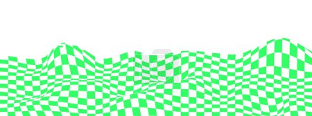 Photo for Warped texture with green and white squares. Waved checkered pattern background. Undulate chessboard, flag, textile plaid, tile floor surface. Vector flat illustration - Royalty Free Image