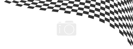 Illustration for Wavy race flag or chessboard texture. Warped black and white chequered pattern. Motocross, rally, sport car or chess game competition banner background. Vector illustration - Royalty Free Image