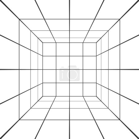 Photo for Square room, hallway, studio or portal wireframe in perspective on white background. Box grid structure. Engineering, architecting or technical isometric scheme. Vector graphic illustration - Royalty Free Image