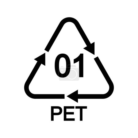 Illustration for 01 PET recycling sign in triangular shape with arrows. Polyethylene terephthalate reusable icon isolated on white background. Environmental protection concept. Vector graphic illustration - Royalty Free Image