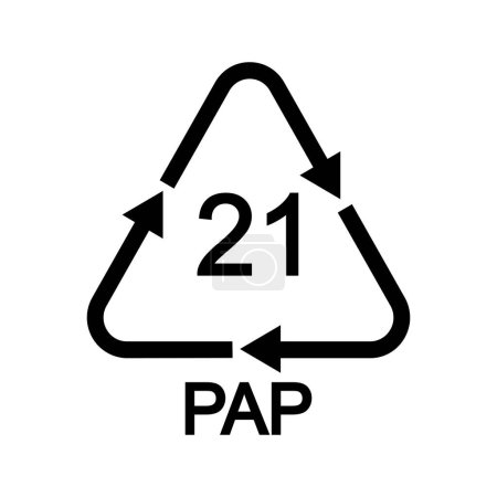 Photo for Paper or cardboard recycling sign. 21 PAP in triangular shape with arrows. Reusable icon isolated on white background. Environmental protection pictogram. Vector graphic illustration - Royalty Free Image
