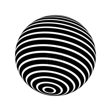 Photo for Striped 3D sphere. Ball model. Spherical shape with concentric black and white circles pattern. Orb surface. Globe figure isolated on white background. Vector graphic illustration - Royalty Free Image