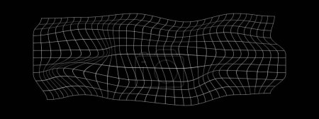 Ilustración de Distorsionada rejilla horizontal whiye sobre fondo negro. Textura de malla deformada. Red curvada. Deformación de patrones comprobados. Superficie de celosía doblada. Ilustración del esquema vectorial - Imagen libre de derechos