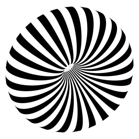 Photo for 3D striped torus shape in perspective. Donut figure in three dimensional space with black and white lines isolated on white background. Circular object with hole in center. Vector graphic illustration - Royalty Free Image