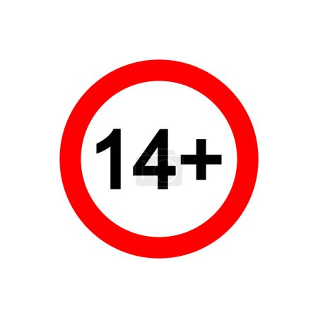 Photo for Fourteen plus icon. Number 14 in red circle isolated on white background. Content age censoring symbol. Movie viewing limit label. Vector flat illustration. - Royalty Free Image
