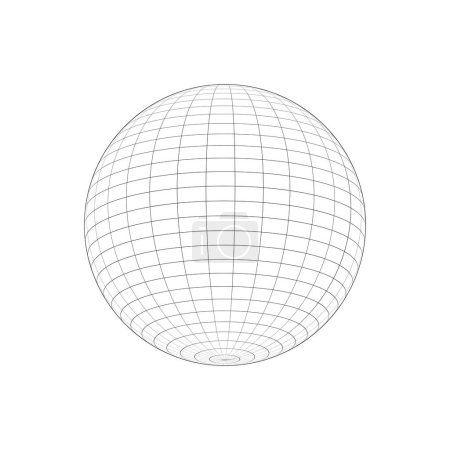 Photo for Mesh 3D sphere icon. Wireframe of orb model, spherical shape, ball. Earth globe figure with longitude and latitude, parallel and meridian lines. Vector outline illustration - Royalty Free Image