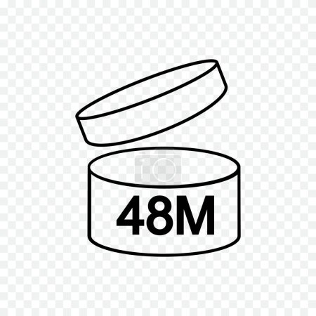 Photo for 48m PAO icon. 48 months or 4 years period after opening sign. Thin line jar with open lid and number. Product freshness time. Cosmetic, shampoo, makeup validity mark isolated on transparent background - Royalty Free Image
