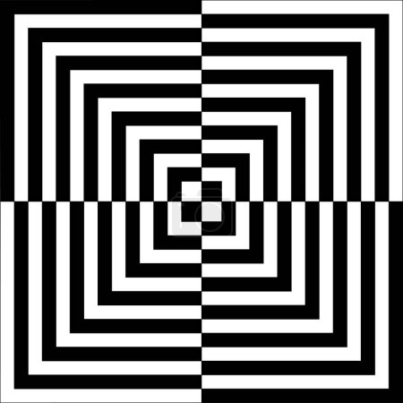 Ilustración de Ilusión óptica con cuadrados en blanco y negro. Patrón de formas cuadrangulares con efecto hipnosis delusion. Textura dinámica. ilustración gráfica vectorial. - Imagen libre de derechos