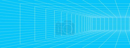 Photo for White rectangle wireframe in perspective on blue background. Room, hall, studio, portal or box grid structure. Engineering, architecting or technical isometric scheme. Vector graphic illustration - Royalty Free Image