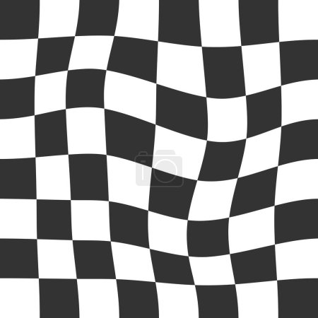 Photo for Warped chess board background. Checkered optical illusion. Psychedelic pattern with distorted black and white squares. Race flag or plaid texture. Trippy checkerboard surface. Vector illustration - Royalty Free Image