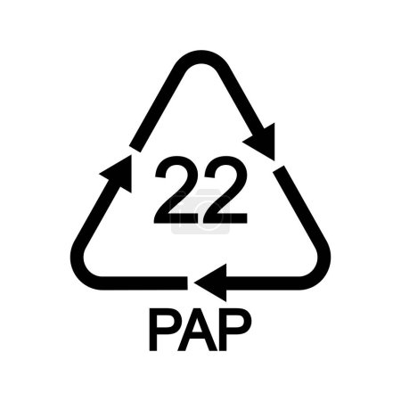 Photo for Regular paper recycling sign. 22 PAP in triangular shape with arrows as newspaper, books, magazines, wrapping paper, wallpaper, paper bags reusable icon. Vector graphic illustration - Royalty Free Image