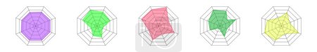 Illustration for Set of octagon radar chart or spider graph templates isolated on white background. Method of comparing items on different characteristics. Vector graphic illustration. - Royalty Free Image
