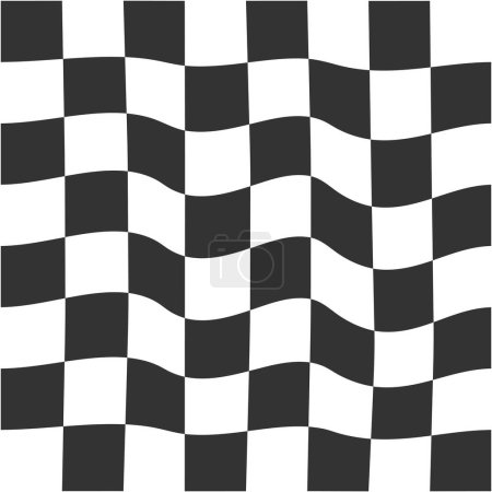 Illustration for Distorted black and white chessboard texture. Chequered visuall illusion. Psychedelic pattern with warped squares. Trippy checkerboard background. Vector flat illustration - Royalty Free Image