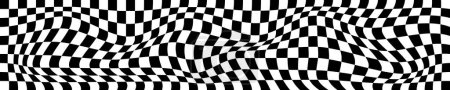 Photo for Psychedelic horizontal pattern with warped black and white squares. Distorted chess board background. Hypnotizing checkered optical illusion. Race flag texture. Trippy checkerboard surface. - Royalty Free Image