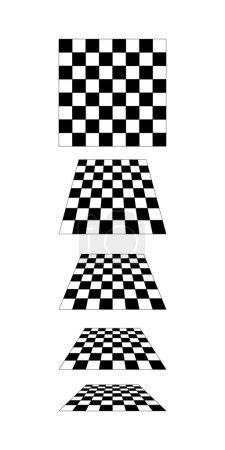 Téléchargez les illustrations : Chessboard plan en perspective isolé sur fond blanc. Sol carrelé point de vue. Texture damier inclinée. Panneau incliné avec motif checkere noir et blanc. Illustration vectorielle - en licence libre de droit