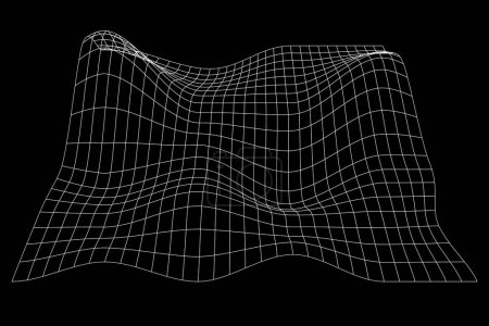 Photo for White terrain wireframe on black background. Grid perspective deformation. Meshed relief structure. Distorted lattice texture. Vector graphic illustration. - Royalty Free Image