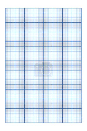 Blue grid texture of vertical notebook page. Checkered sheet template for math education, office work, memos, drafting, plotting, engineering or architecting measuring, cutting mat Vector illustration