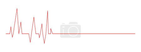 Téléchargez les illustrations : Diagramme de battement de cœur avec une longue ligne droite. Partie de la carte ECG isolée sur fond blanc. Rythme cardiaque ligne rouge. Signe d'examen cardio. Symbole de l'hôpital. Illustration graphique vectorielle - en licence libre de droit