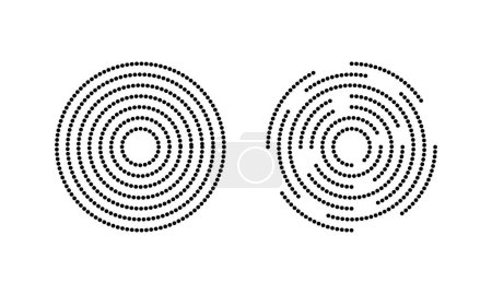 Photo for Concentric circles with whole and broken polka dot lines. Circular ripple icons isolated on white background. Vortex, radio or sonar wave, soundwave, sunburst, signal signs. Vector illustration - Royalty Free Image