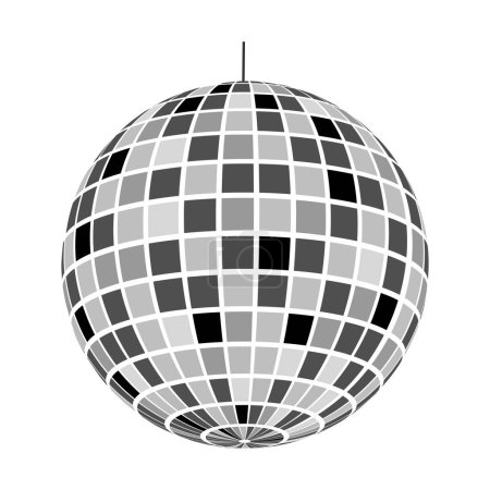 Spiegeldisco-Ikone. Leuchtende Nachtklubsphäre. Tanzmusik Party Discokugel. Spiegelball im Retro-Disco-Stil der 70er und 80er Jahre. Nachtleben Symbol isoliert auf weißem Hintergrund. Vektorillustration