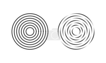 Photo for Concentric circles with whole and broken dotted lines. Circular ripple icons isolated on white background. Vortex, sonar wave, soundwave, sunburst, radio signal, pain, aim signs. Vector illustration - Royalty Free Image