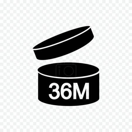 Photo for 36m PAO icon. 36 months period after opening sign. Thin line jar with open lid and numbers. Product freshness time. Cosmetic, shampoo, makeup validity black label isolated on transparent background - Royalty Free Image