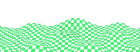 Photo for Curved checkered background. Warped pattern with green and white squares. Undulate chessboard, textile plaid, tile floor surface. Vector flat illustration. - Royalty Free Image