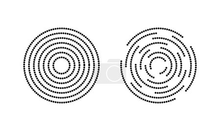 Photo for Circular ripple icons. Concentric circles with whole and broken dotted lines. Swirl, whirlpool, vortex, sonar wave, soundwave, sunburst, signal signs. Vector graphic illustration - Royalty Free Image