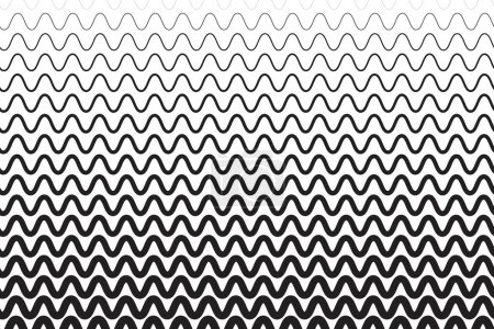 Illustration for Horizontal wavy lines of different thicknesses. Background with black and white undulate pattern. Parallel curved stripes texture. Sea, ocean, river minimalistic graphic print. Vector illustration. - Royalty Free Image
