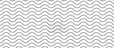 Horizontale Wellenlinien Hintergrund. Parallel dazu wellenförmige Streifen in schwarz und weiß. Flüssigkeit, Meer, Ozean, Fluss, See wellige Textur. Wind, frische Luft, minimalistischer grafischer Druck. Vektorillustration