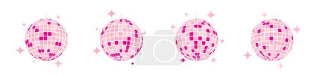 Photo for Set of pink discoballs. Night music party mirrorballs in 70s 80s 90s discotheque style. Shining nightclub globes with glitters. Nightlife, holiday or celebration symbols. Vector flat illustration. - Royalty Free Image