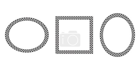 Photo for Oval, square and circle frames with checkered print. Elliptic, rectangular and round vignettes with checkerboard, race flag or chess game pattern isolated on white background. Vector illistration. - Royalty Free Image