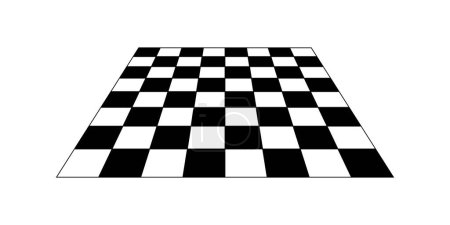 Empty chess board in perspective. Tiled floor angled point of view. Sloped checkerboard texture. Inclined board with black and white checkere pattern isolated on white background. Vector illustration.